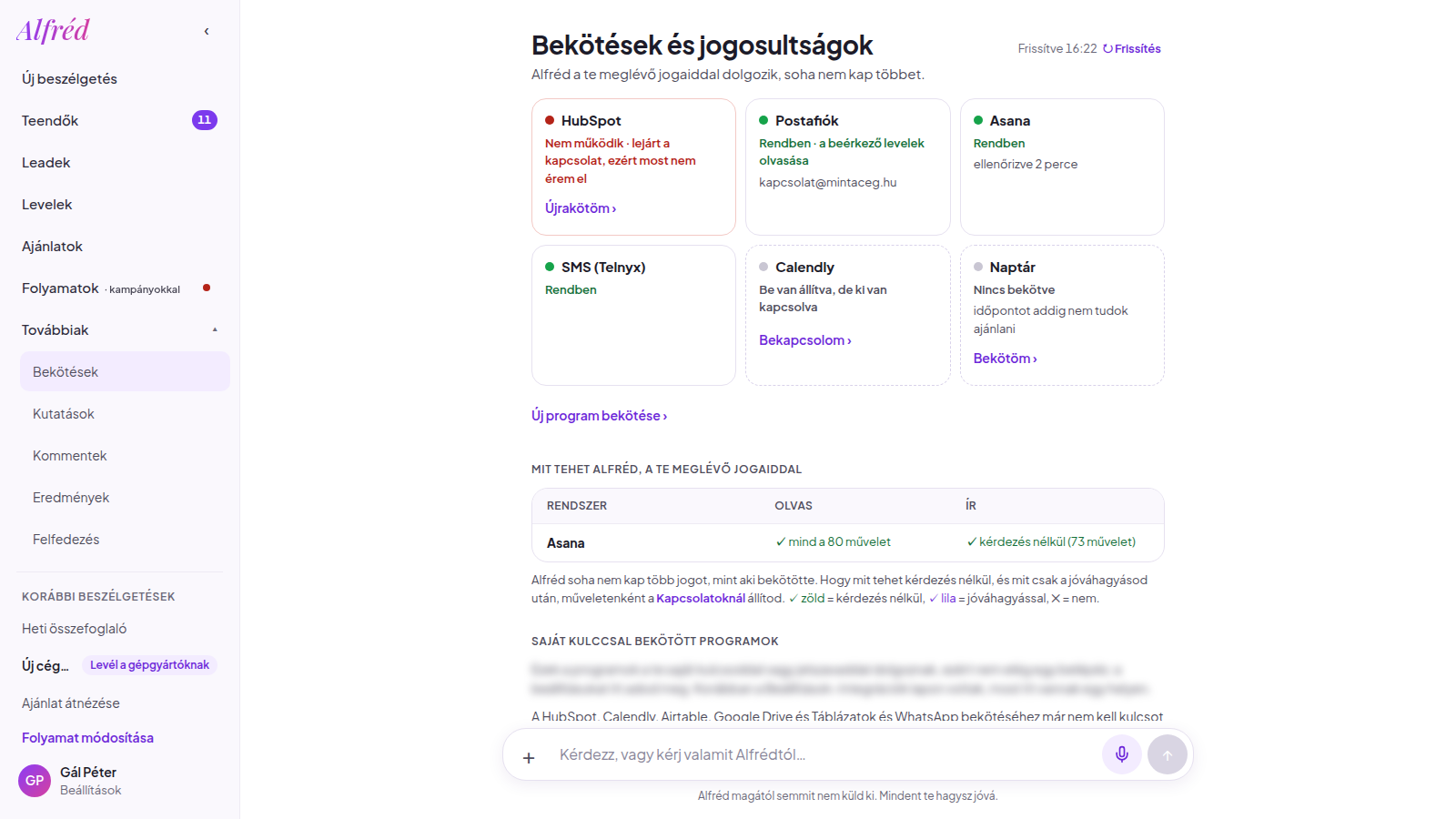 Bekötések: Új program bekötése